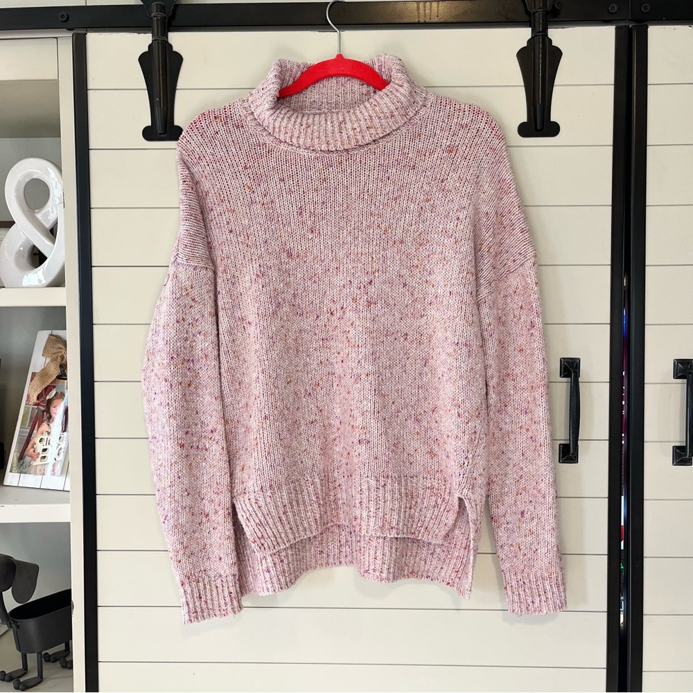 EnThread Wool Blend Speckled Pink Turtleneck Sweater Size Small